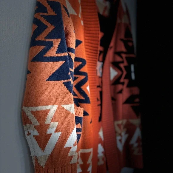 Cato Orange and Navy Geometric Cardigan - Picture 3 of 8